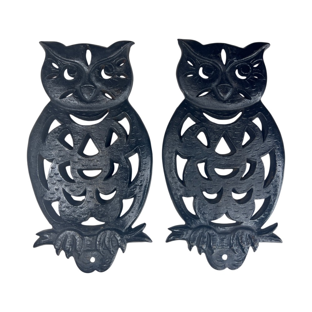 Set 2 Cast Iron Owl Trivets Wall Hanging Rustic Farmhouse Decor